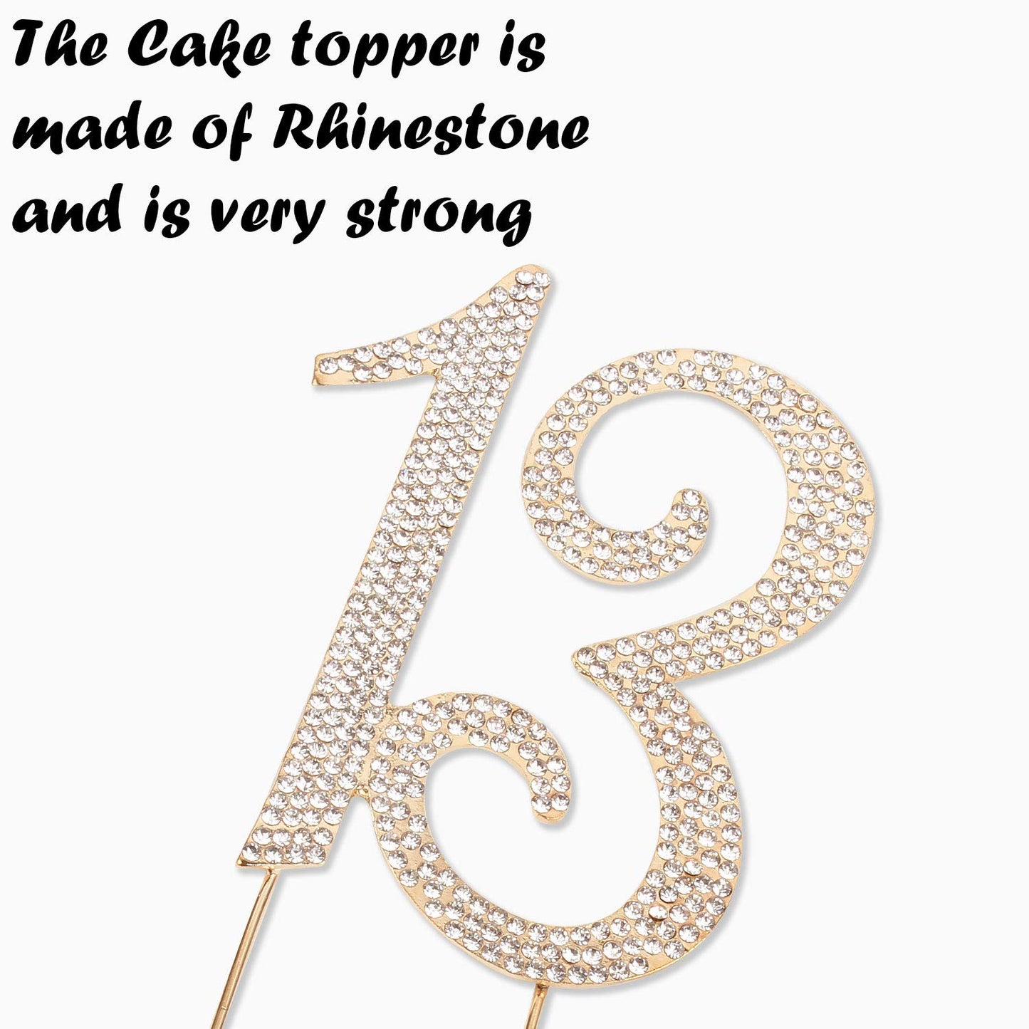 Hatcher lee Bling Crystal Cake Topper - 13th Birthday Decorations, Gold, Model HCL-004, Metal Material