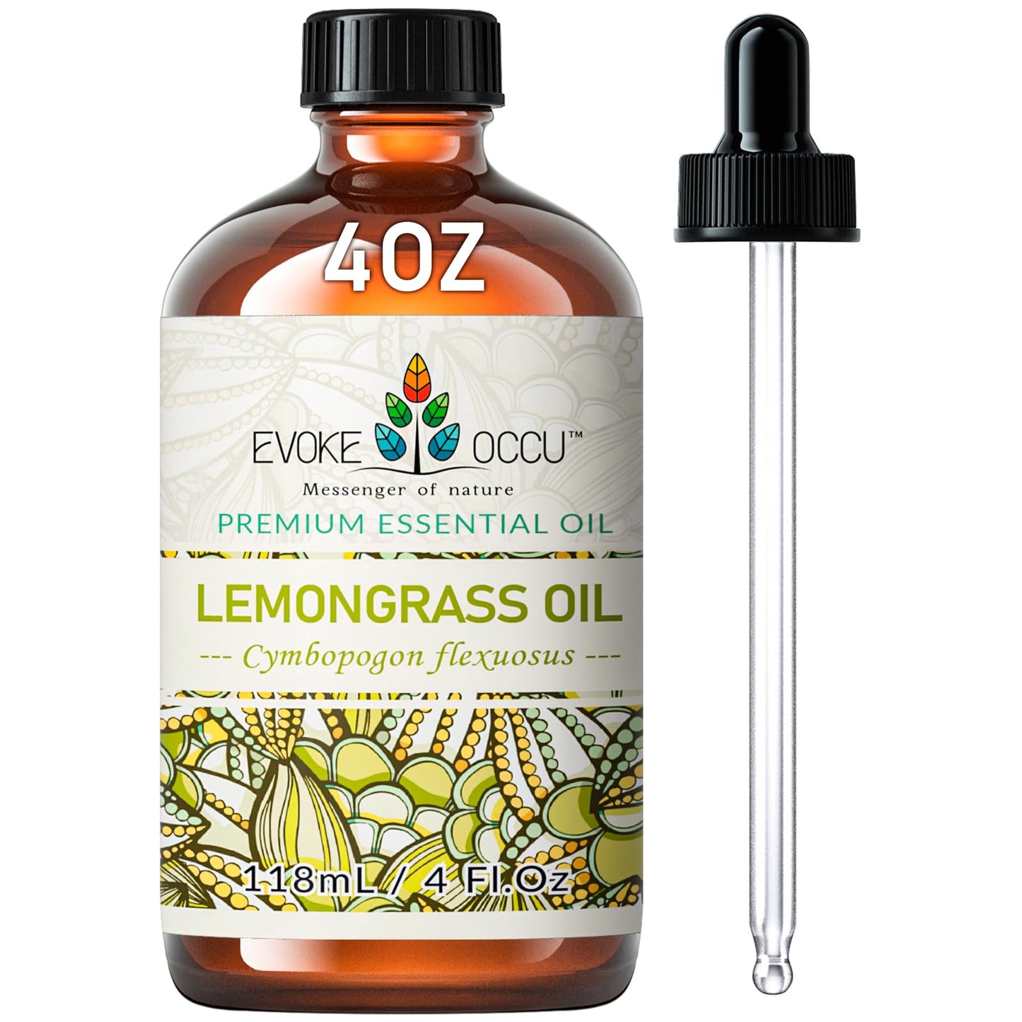 Evoke Occu Lemongrass Essential Oil 4 Oz, Pure Lemongrass Oil For Diffuser Skin Massage Candle Soap Making- 4 Fl Oz