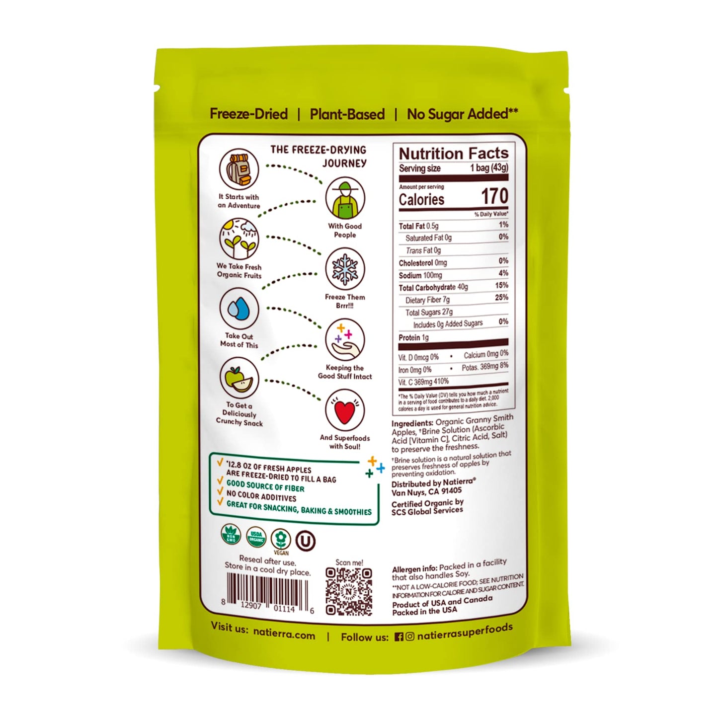 Natierra Organic Freeze-Dried Apples | No Sugar Added | Usda Organic, Non-Gmo & Vegan | 1.5 Oz (Pack Of 12)