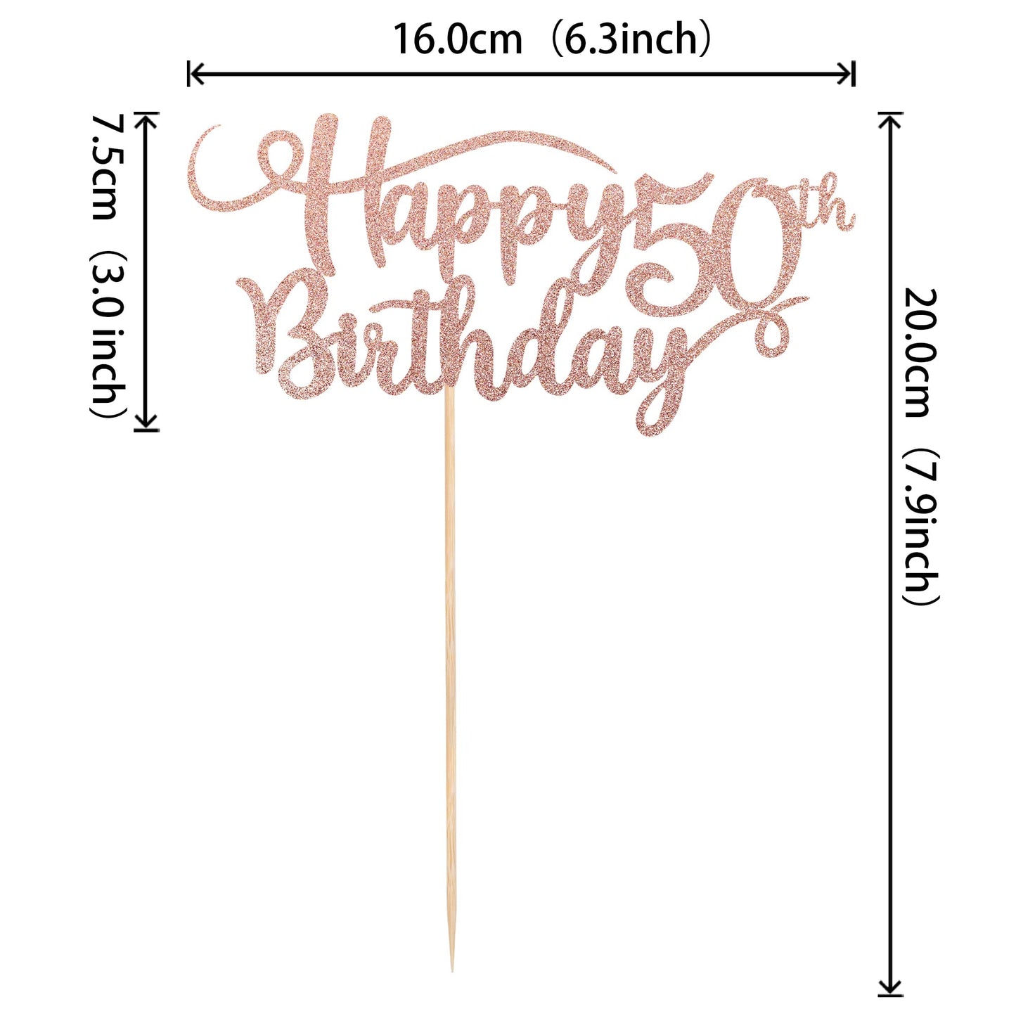 Rssta i Happy 50th Birthday Cake Topper, Rose Gold Glitter, Model XM042, Paper Decoration for Anniversary Party Supplies