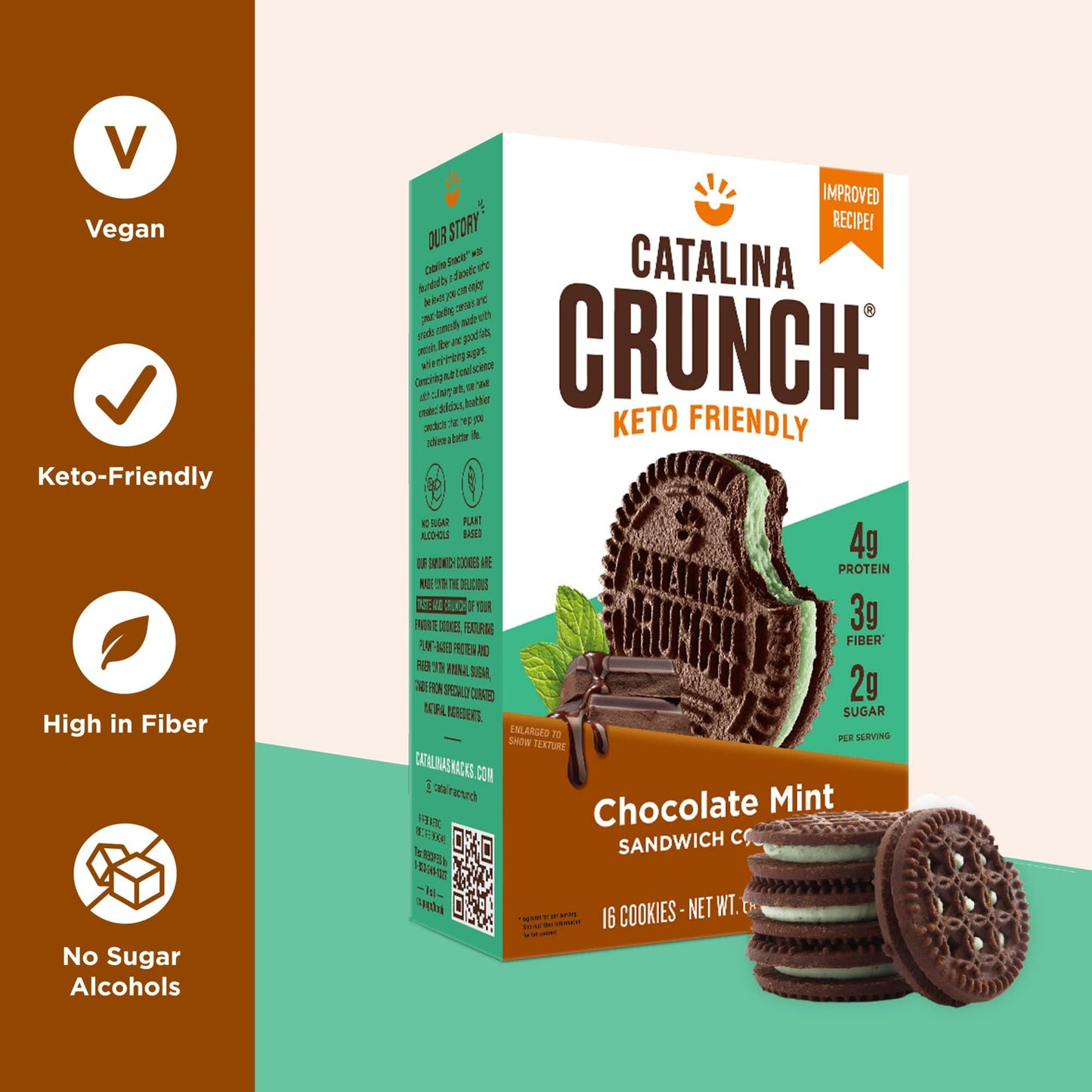 Catalina Crunch Keto Cookies Chocolate Mint Flavor - Low Carb, Low-Sugar Snacks - Pack Of 4