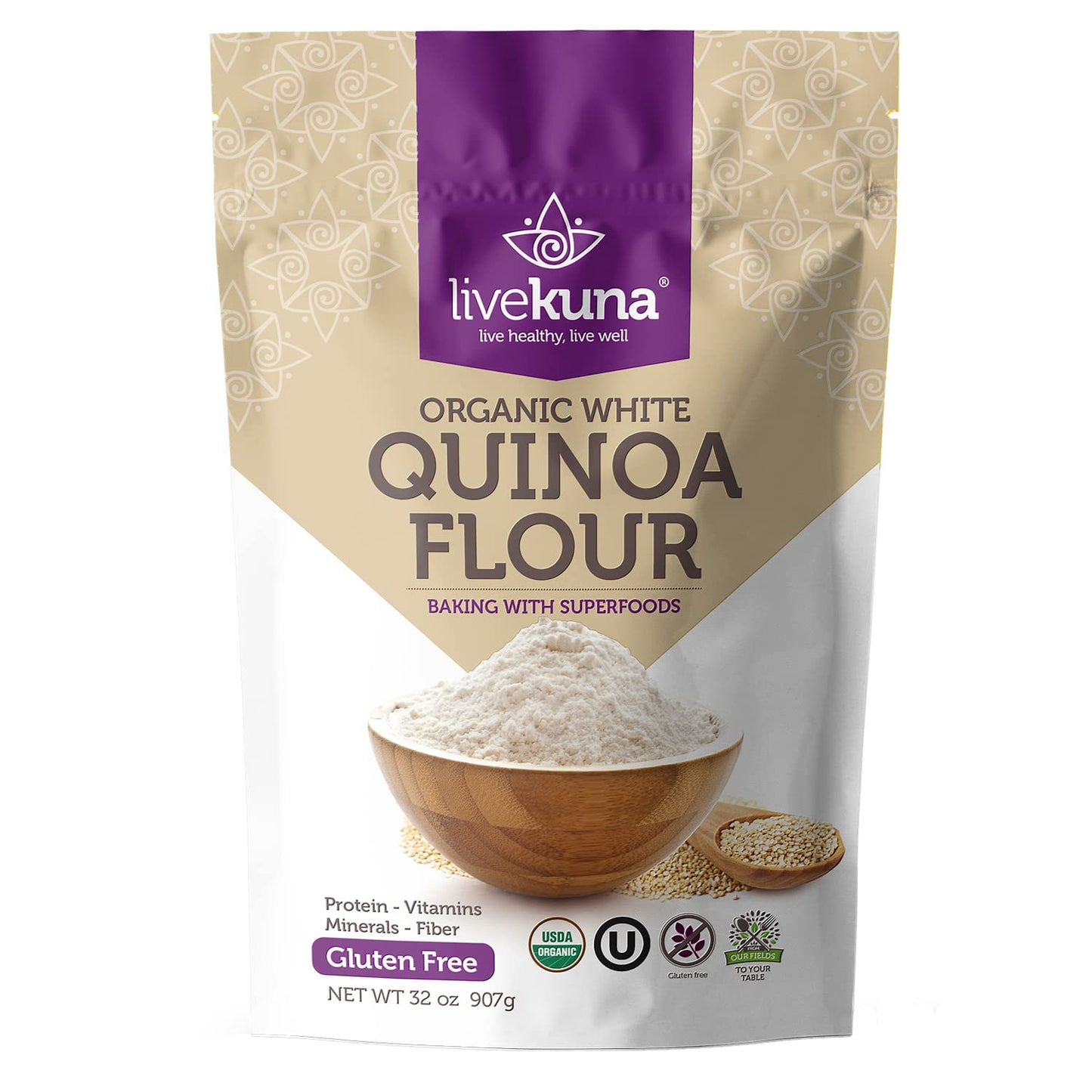 Livekuna Premium Organic Quinoa Flour - 100% Natural Non-Gmo Quinoa Flour, Rich In Protein & Fiber - Gluten-Free All-Purpose Whe