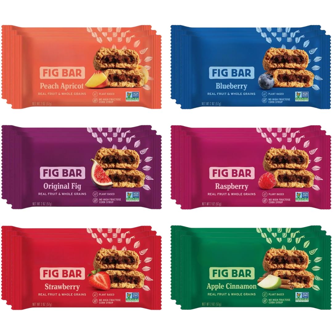 Whole Wheat Fig Bars 5 Flavor Variety Pack  Healthy Breakfast Fig Bars Variety Pack - 2 oz Bars 18 Pack
