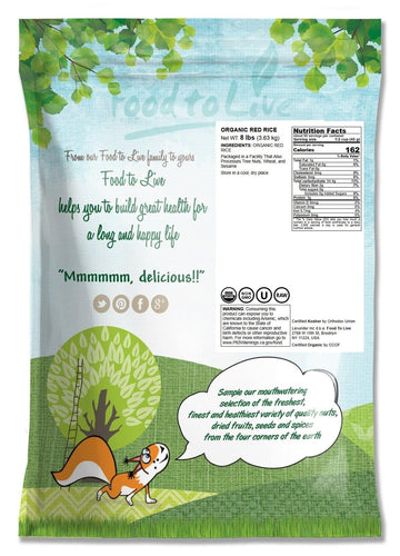 Food To Live Organic Red Rice, 8 Pounds - Non-Gmo, Whole Grain Variety, Non-Sticky, Vegan, Kosher. Source Of Protein. Rich In An