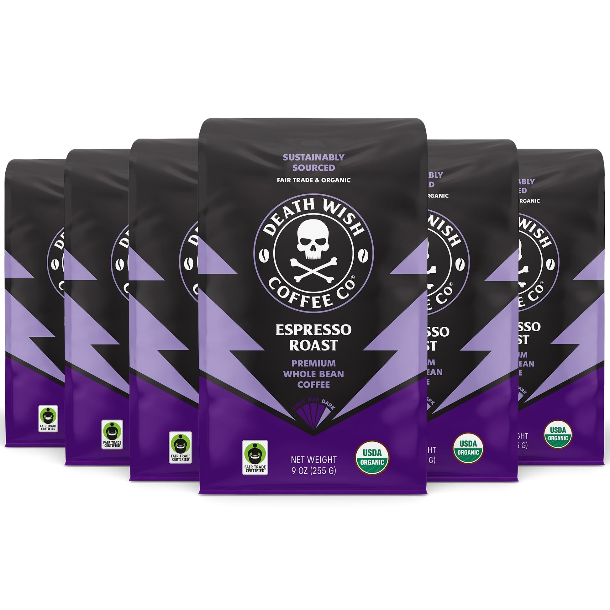 Death Wish Coffee, Espresso Roast Whole Bean (9 Oz, 6 Pack)