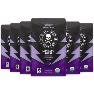 Death Wish Coffee, Espresso Roast Whole Bean (9 Oz, 6 Pack)