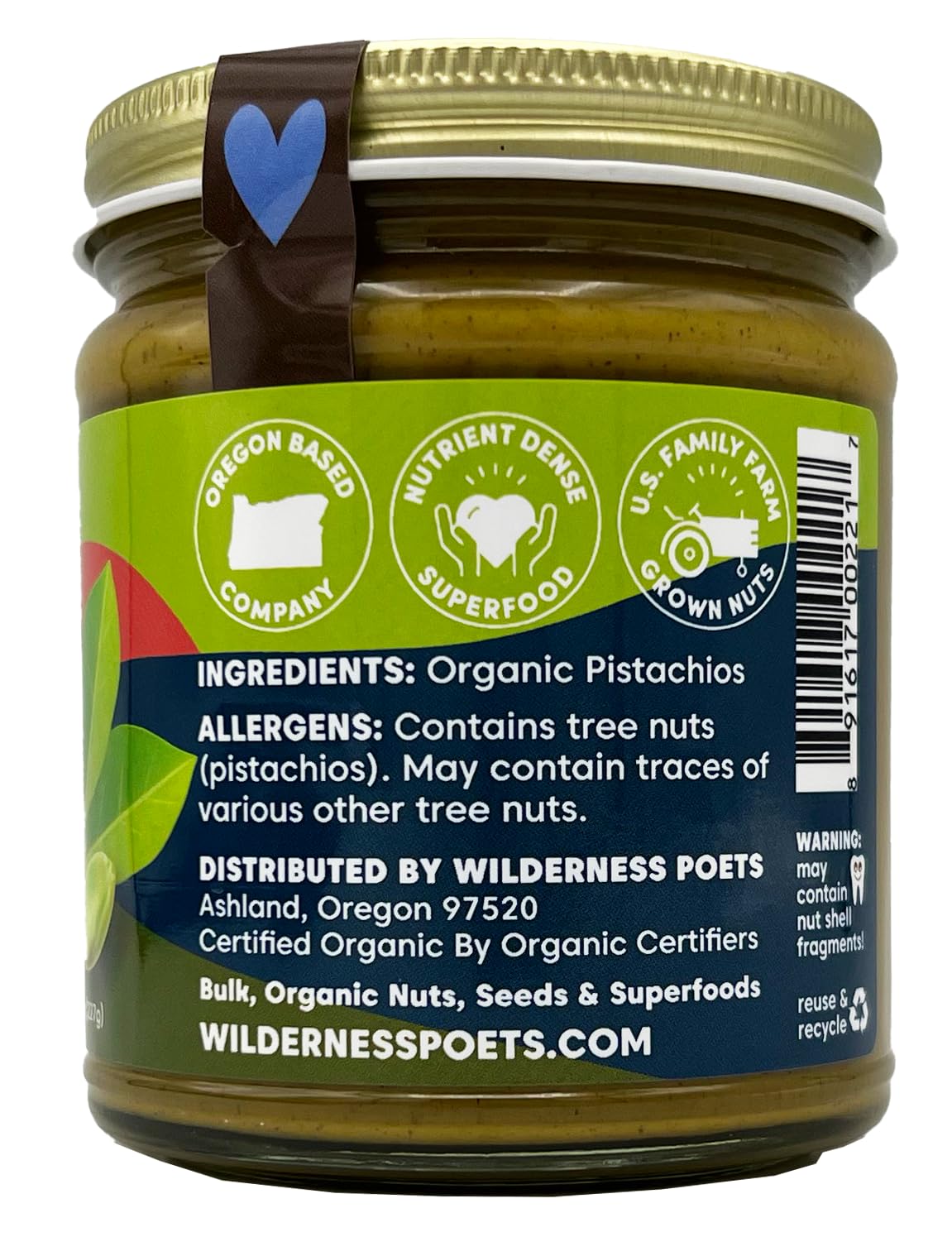 Wilderness Poets, Pistachio Butter - Organic, Raw, 100% Pistachio (7 Pound - 1 Gallon) - Perfect for Dubai Chocolate Bar Dessert