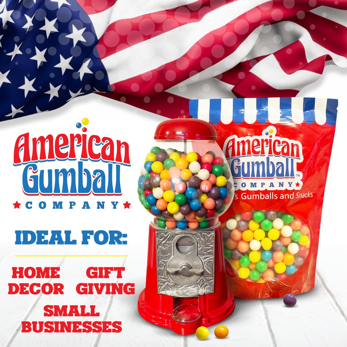 American Gumball Company - .62 Inch Bubble Gum Balls For Small 1/2'' Gumball Machine - 5 Assorted Flavors, Bulk Bag, 2 Pounds