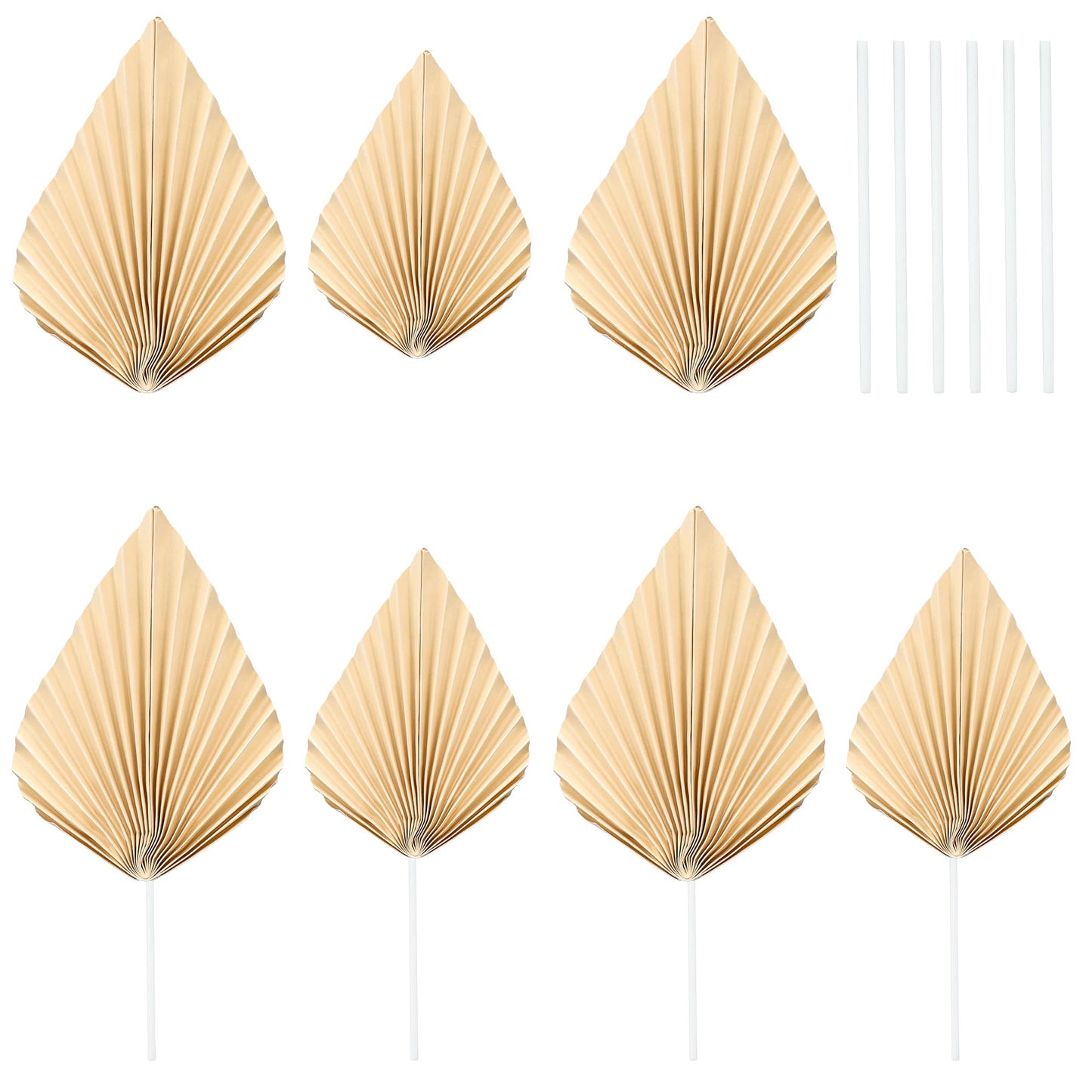 Gyufise Paper Palm Fan Cake Toppers, 6 Pcs, 4.7 x 5.1 inches, Beige, Model ZN0680-4, Wedding and Party Supplies