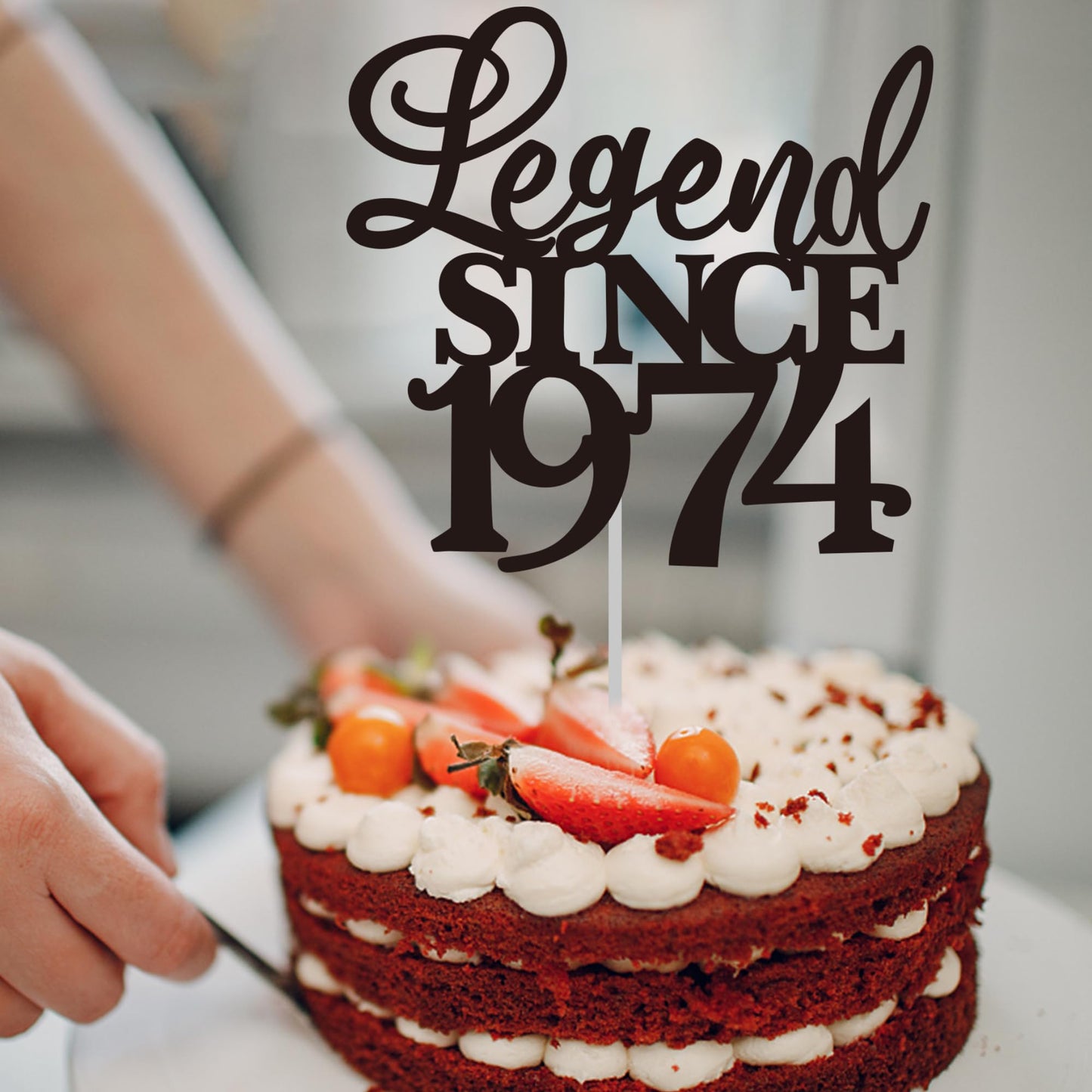 Rssta i Cake Topper, Legend Since 1975, Glitter Design, 5.3x9.2 inches, Black, Model XM310-black 1973