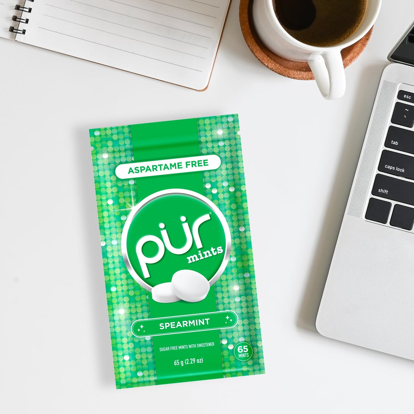 PUR Mints | Aspartame Free Breath Mints | Made with Xylitol | Sugar Free  Vegan  Gluten Free | Natural Spearmint Flavor | 65 Pieces in Re-Sealable pouch (Pack of 3)