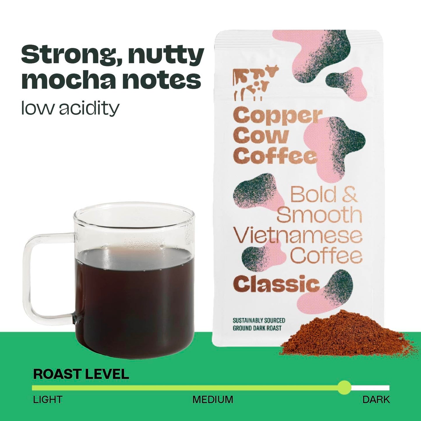 Copper Cow Coffee Premium Vietnamese Ground Coffee, Dark Roast, Universal Grind, 24 oz (Pack of 2)