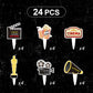 24 Pcs Movie Night Themed Cupcake Toppers For Birthday Party Decorations, Cinema Themed Party Supplies, Cinema Sign
