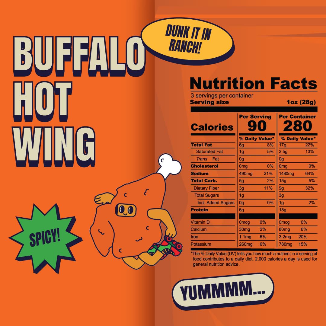 Louisville Vegan Jerky Buffalo Hot Wing - Gluten-Free High Protein Vegan Snacks, 3 oz, 10 Pack