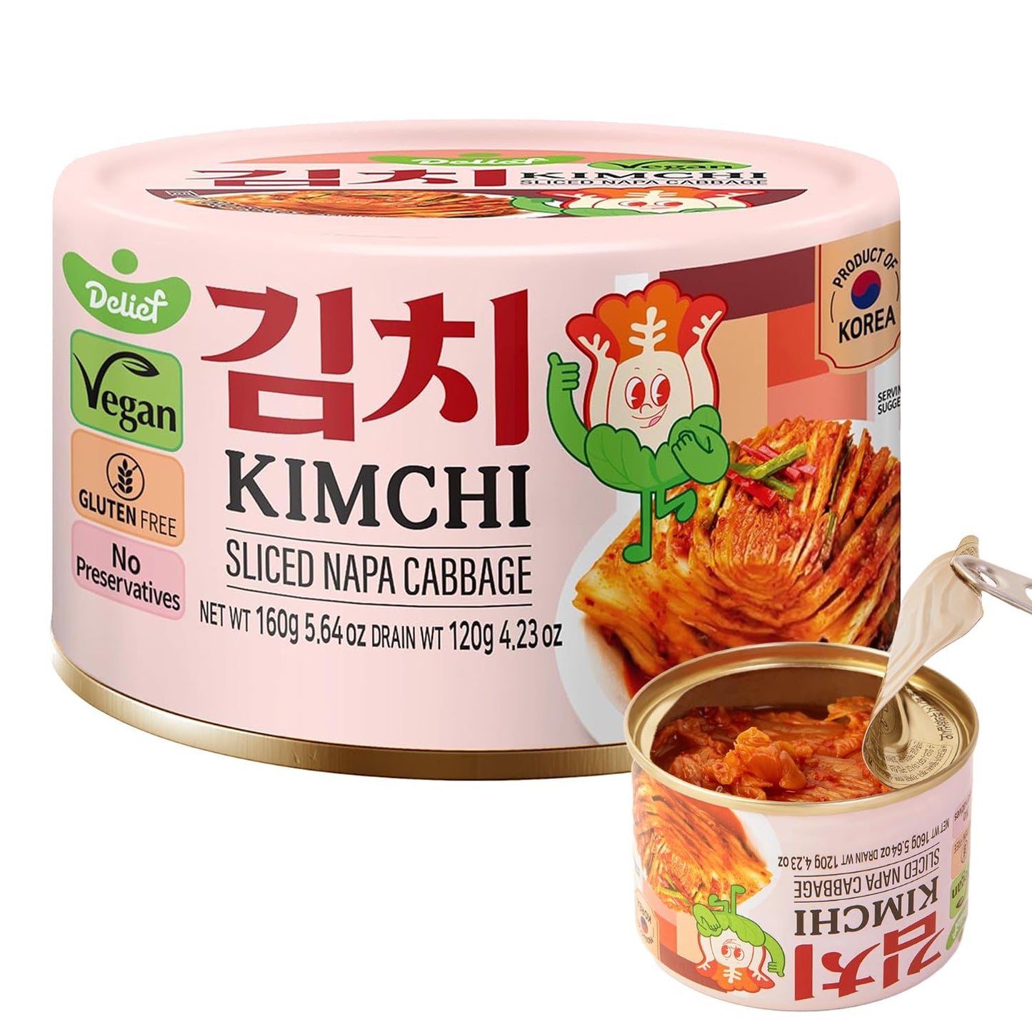 DELIEF Sliced Spicy Kimchi, Vegan, Gluten-Free, 5.64 oz (1 Can)