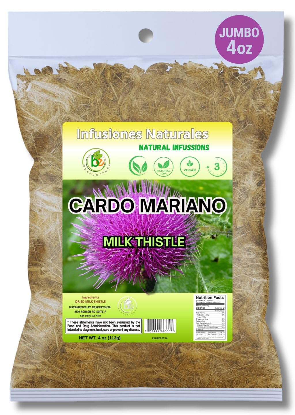 Cardo Mariano Herb Tea | Vegan | 100% Pure & Natural Cardo Marin - Milk Thistle Loose Tea 4oz (113g)