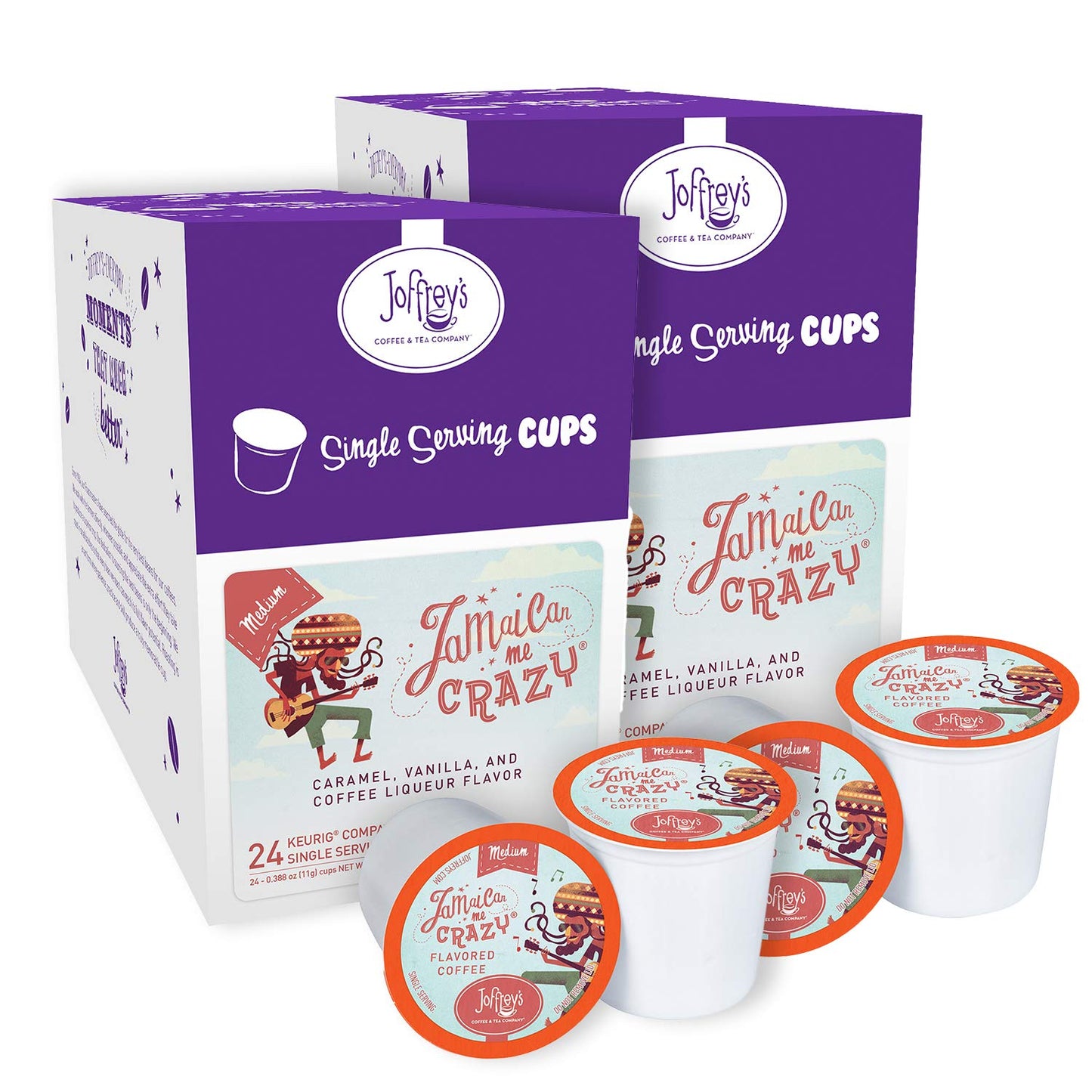 Joffreys Coffee Jamaican Me Crazy Flavored Coffee, Medium Roast, Arabica Beans, K-Cup Compatible, 48 Count
