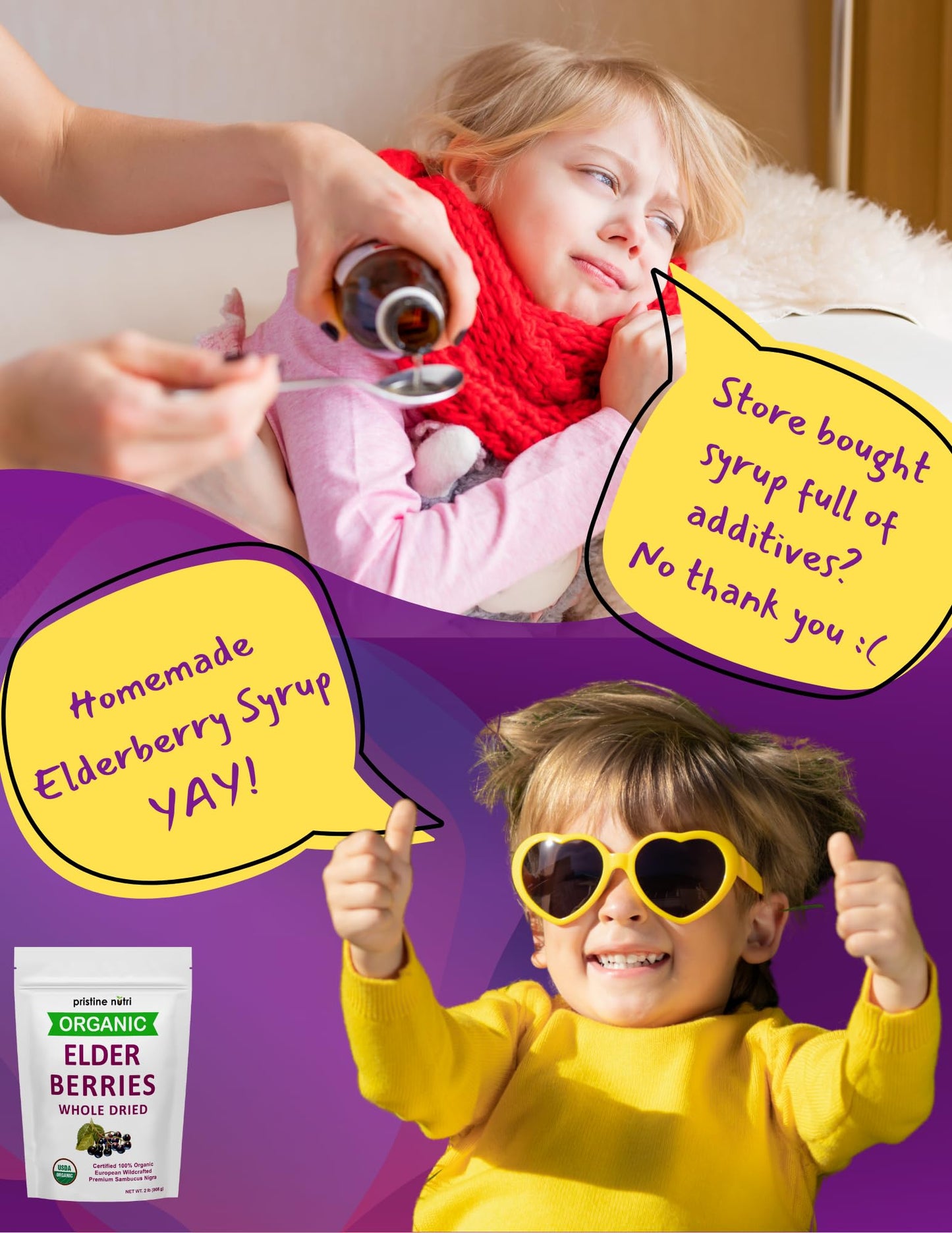 Pristine Nutri Organic Dried Elderberries | Non-GMO, Wildcrafted | 16 oz