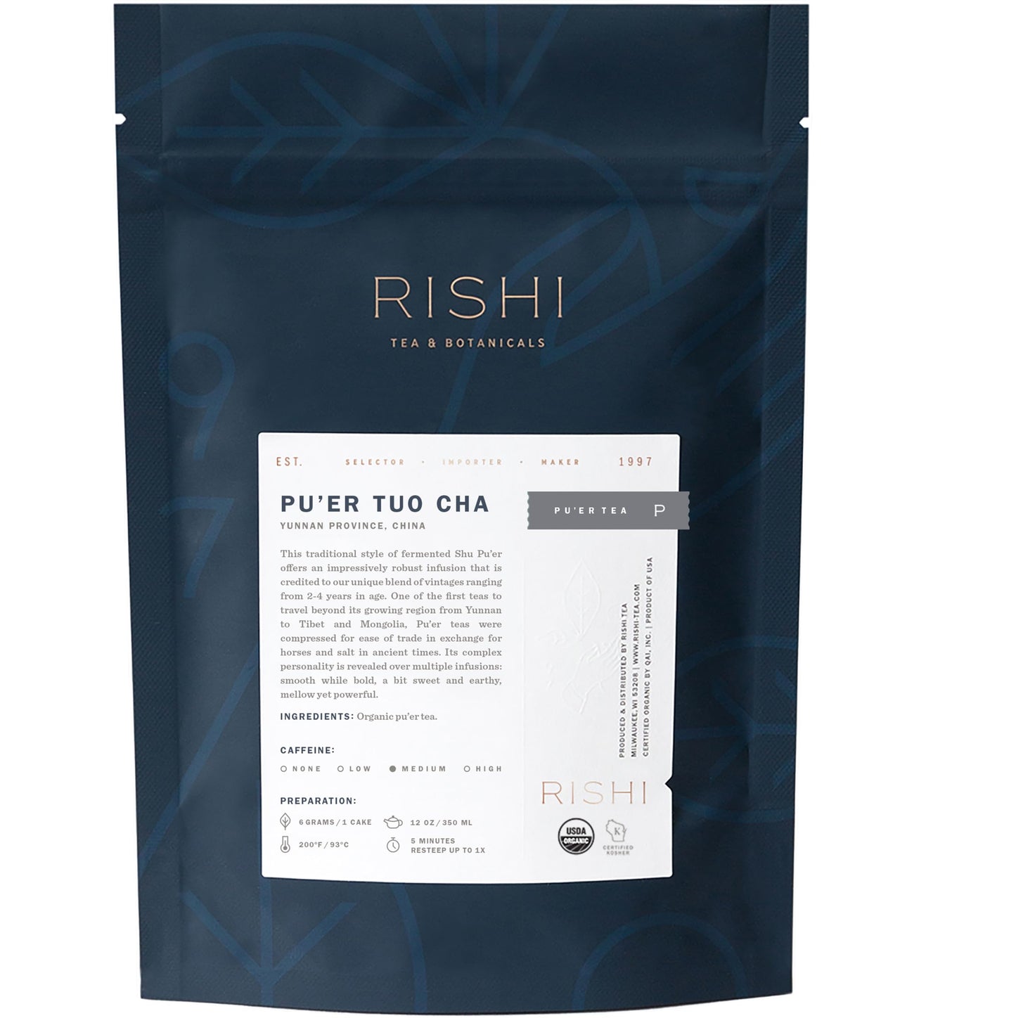 Rishi Tea Ancient Puer Tuo Cha Herbal Tea, Organic, Medium Caffeine, 16 Ounces