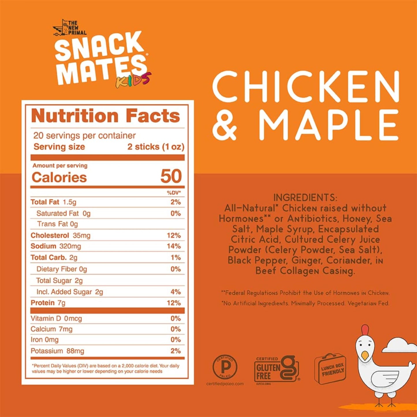 The New Primal Snack Mates Chicken & Maple Sticks, Gluten Free Healthy Snacks For Kids, Low Sugar High Protein Back To School Sn