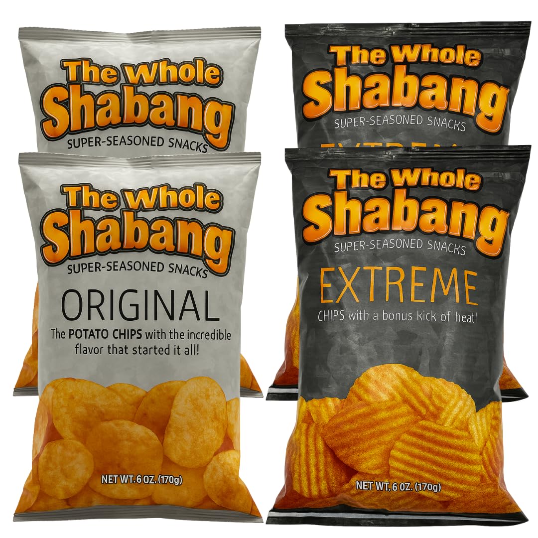 The Whole Shabang Chips By Moon Lodge - Bold Oriflavor Blendal And Extreme Flavors Whole Shabang Potato Chips - Rippled Savory Shabangs For 18+ Uses - Gluten Free Food Snack Pack (6 Oz Bags  4 Pack) Bundle