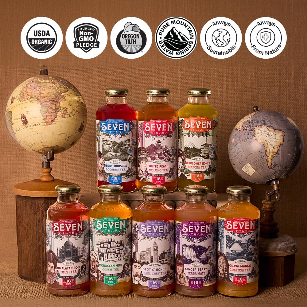 SevenTeas Wildflower Matcha Honey Tea, 16 FL OZ (Pack of 12 Bottles), Organic, Bottled Iced Teas