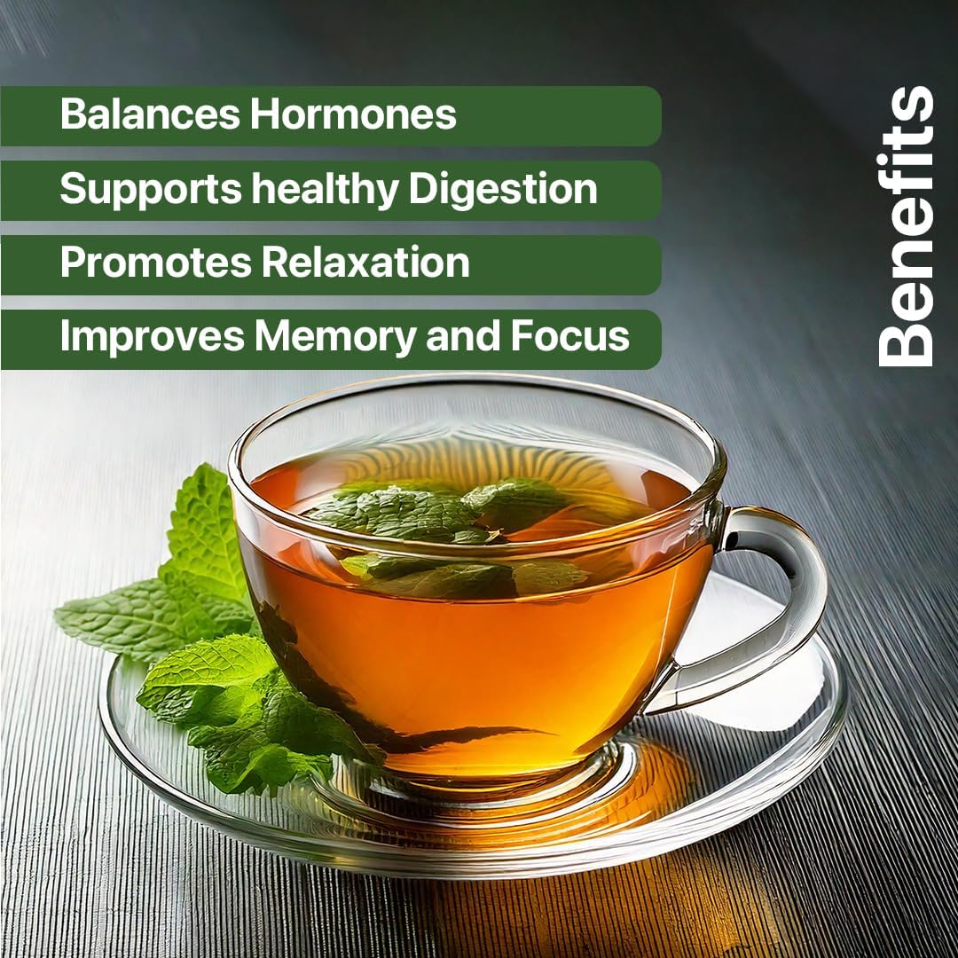 BLUE TEA Spearmint Herbal Tea - 100 Plant-Based Pyramid Tea Bags - Caffeine Free - Refreshing Flavor - Ziplock Pouch