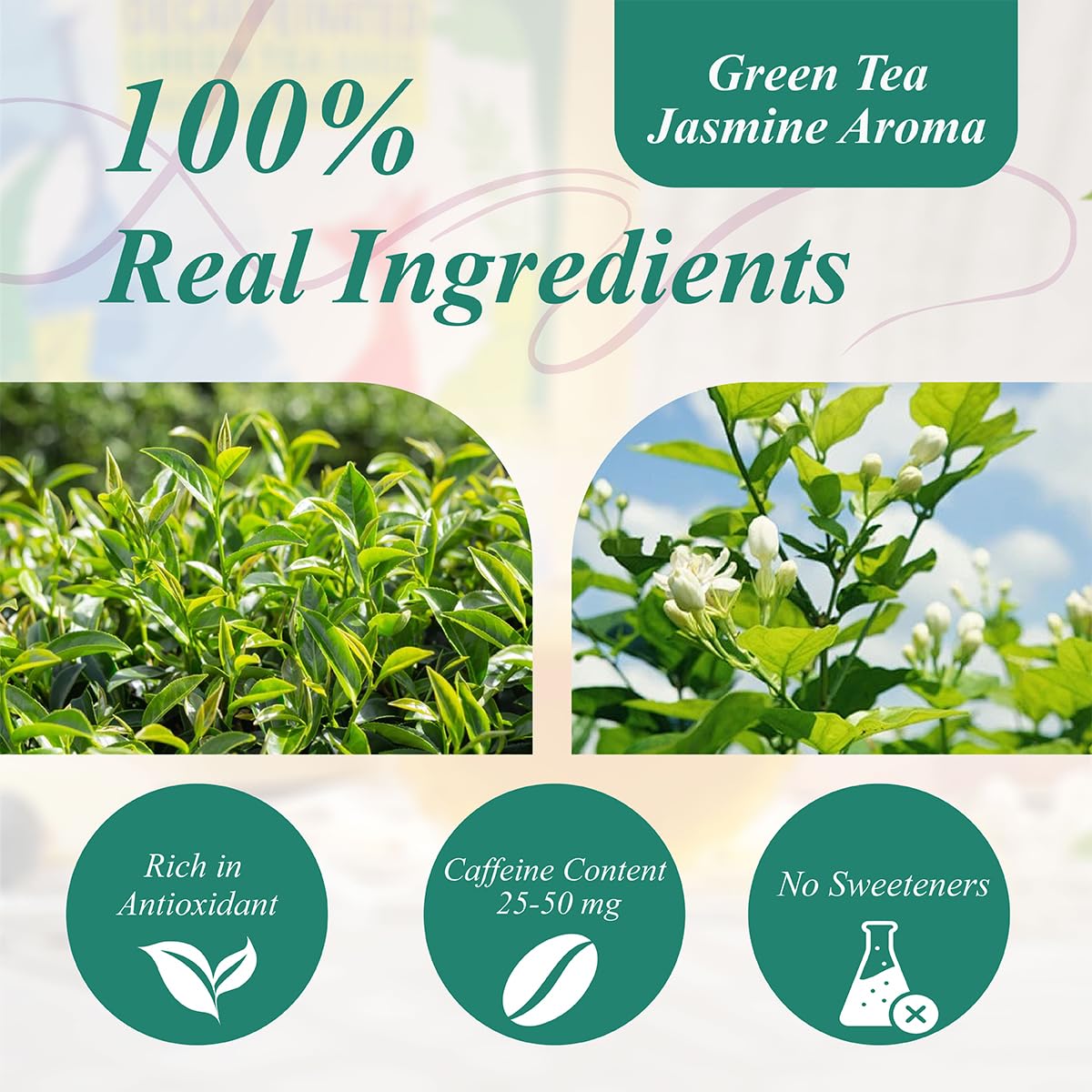 Wt Weetee Jasmine Green Tea Bags, 100 Count Jasmine Scented Green Tea, Refreshing & Relaxing, No Artificial Flavors | Resealable