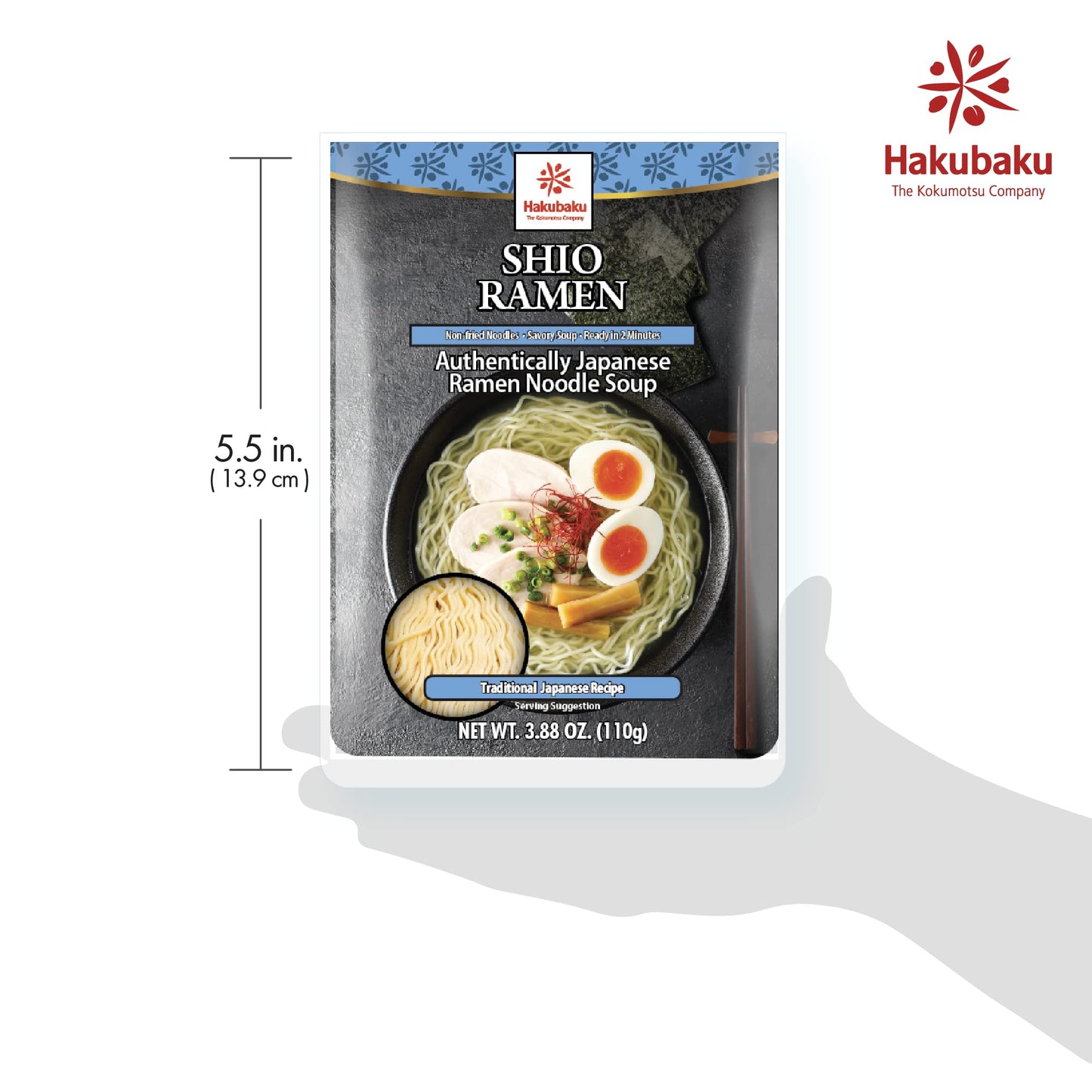 Hakubaku Japanese Ramen Noodle Soup, Shio, 3.88Oz (Pack Of 6), Authentic Japanese Ramen Non-Fried & Soft Noodles, Shelf-Stable.
