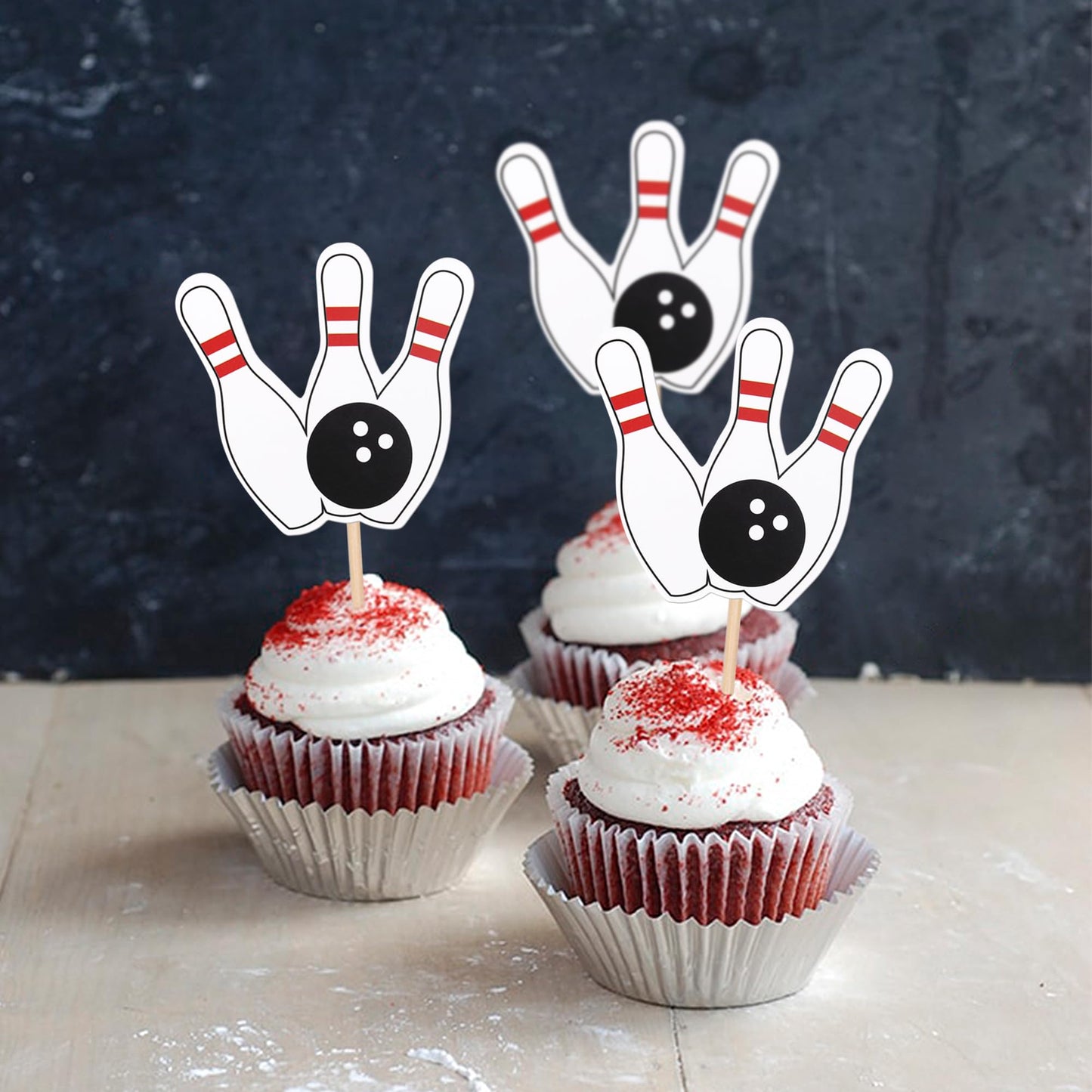 40 Pcs Bowling Cupcake Toppers Double Sided Sports Theme Bowling Cupcake Picks Bowling Birthday Decorations For Bowling Theme Ba