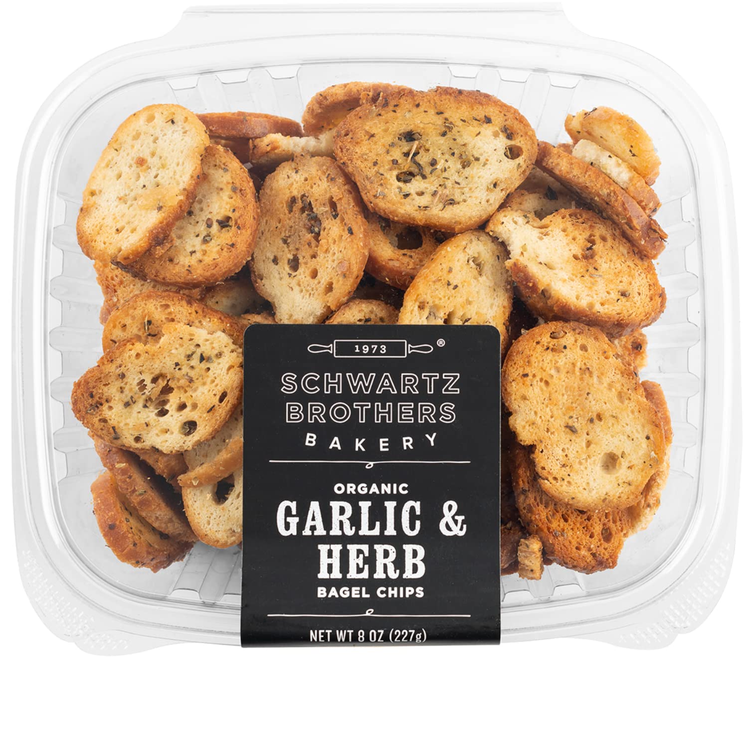 SCHWARTZ BROTHERS BAKERY Bagel Chips, Garlic & Herb, Organic, Vegan, 8oz Container, Pack of 4