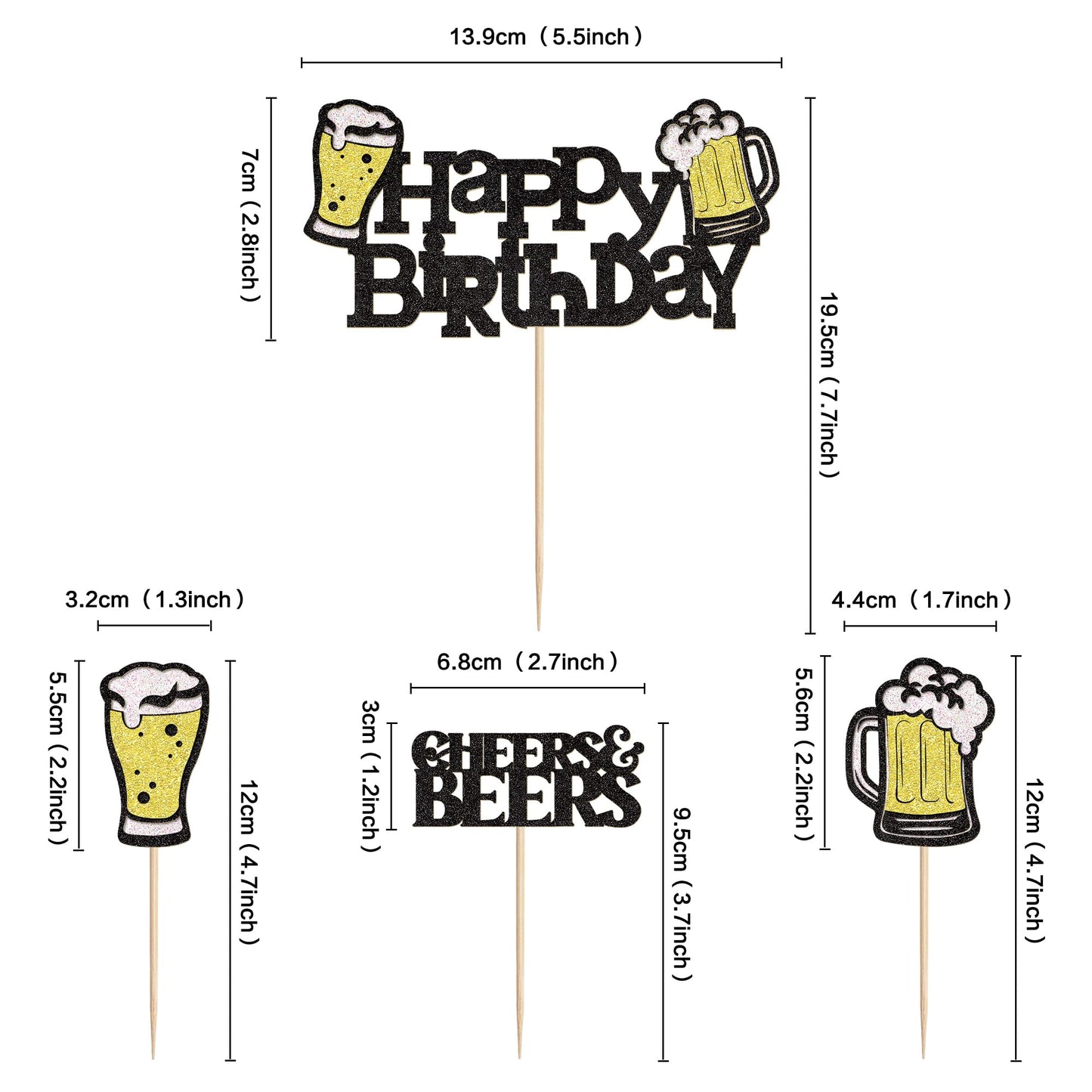 Ercadio malt-inspired Party Cupcake Toppers, 25 PCS, Happy Birthday Decor, Black-25