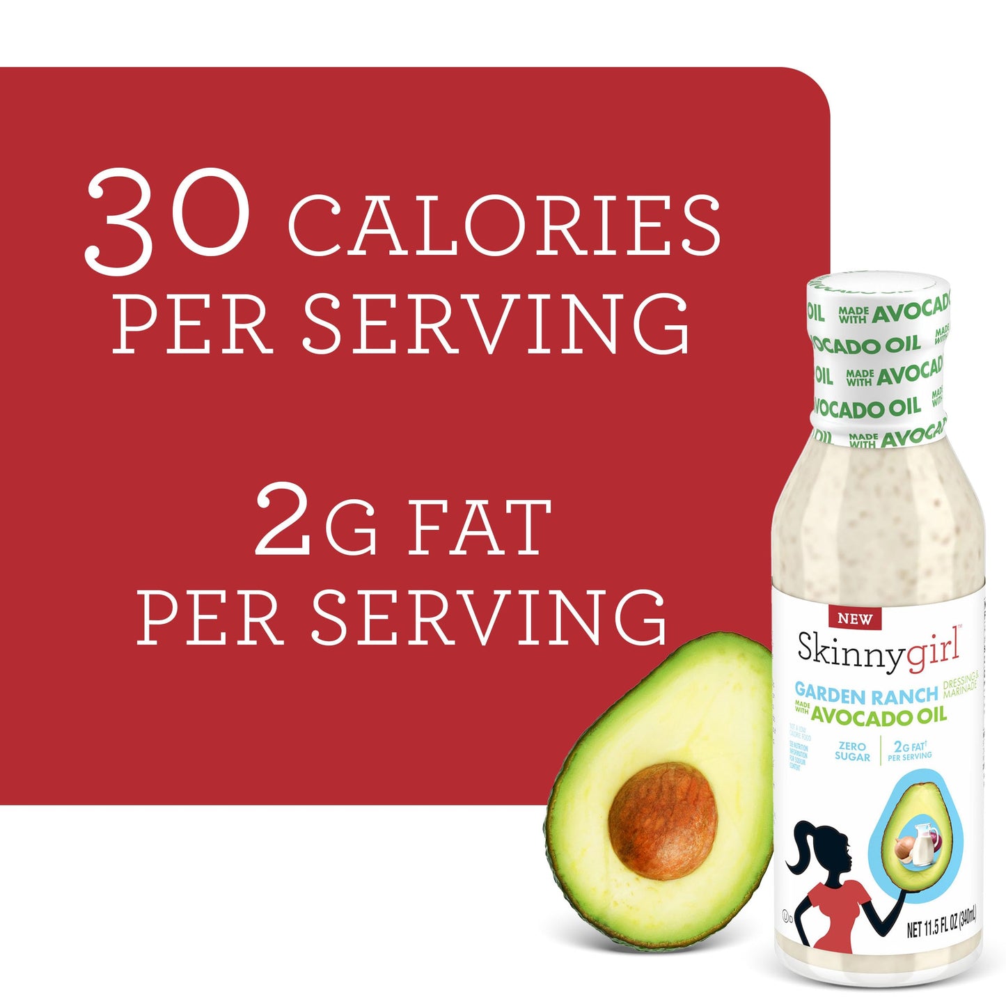 Skinnygirl Sugar Free Gluten Free Avocado Oil Salad Dressing, Garden Ranch, 11.5 Ounce (Pack Of 6)