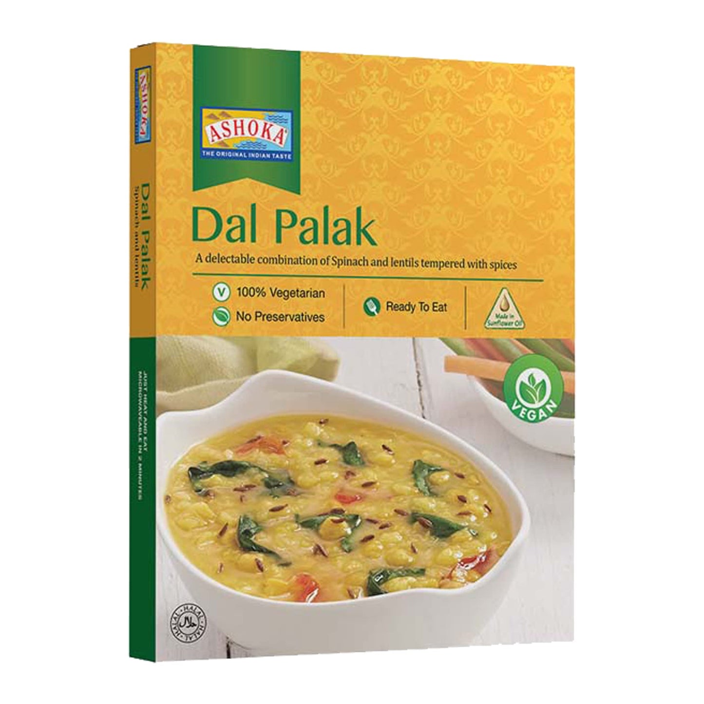 Ashoka All-Natural Entrees 1932, Vegan Spinach and Lentils, Microwave Friendly Meals, Authentic Indian Dal Palak, Great for Outd