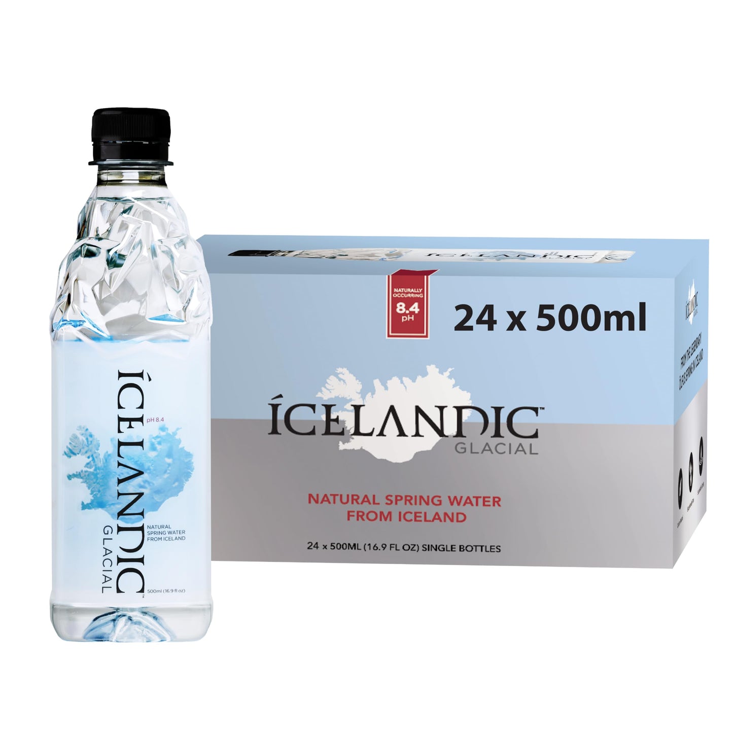 Icelandic Glacial Natural Spring Alkaline Water, 16.9 Fl Oz, Pack of 24