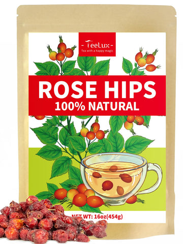 Teelux Rose Hips Tea, Premium Rosehip Herbal Tea, Dried Whole Rose Hips, Fruity Flavor And Aroma, 16Oz