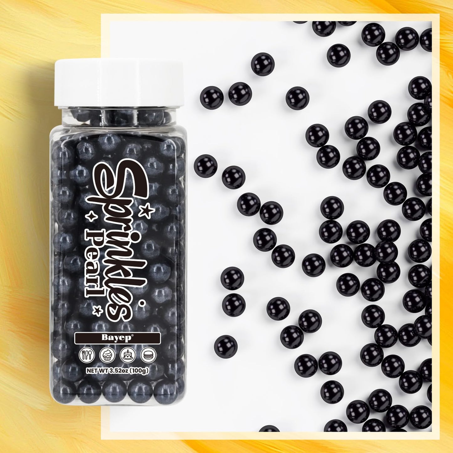 Bayep Edible Pearls For Cake Decorating 7Mm Black Sprinkles For Cookies, Baking, Ice Cream, Cupcake Topper Pearl Sprinkles Perfe
