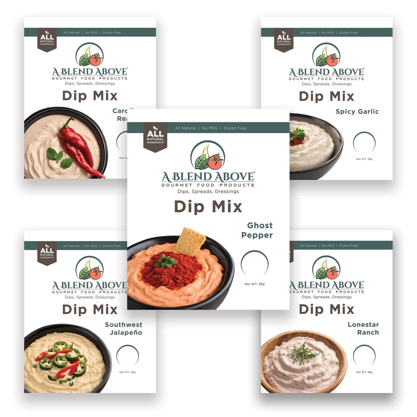 A Blend Above Spicy Dip Mix 5 Pack - Gluten-Free, No MSG, Easy to Make, 5 Ounce