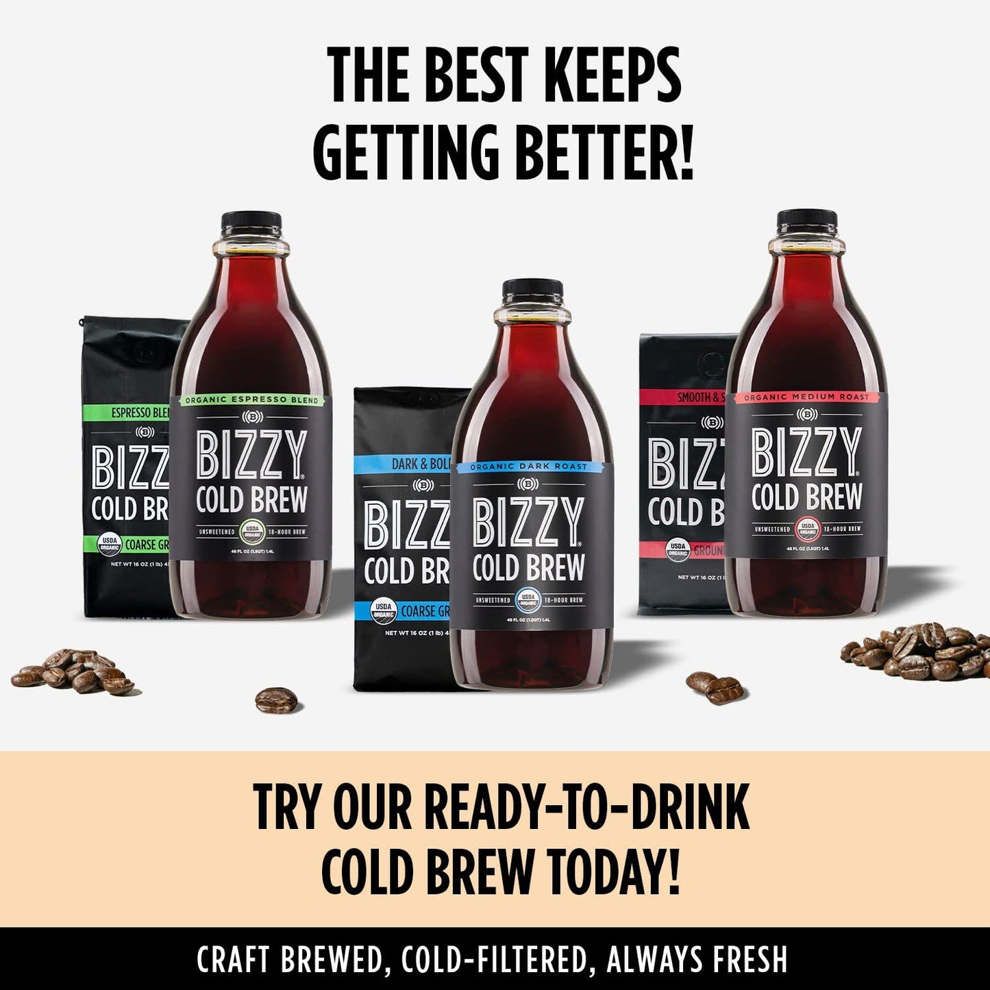 Bizzy Organic Cold Brew Coffee | Dark & Bold Blend | Coarse Ground Coffee | Dark Roast | Micro Sifted | Specialty Grade | 100% Arabica | Brew Bags | 12 Count | Makes 42 Cups