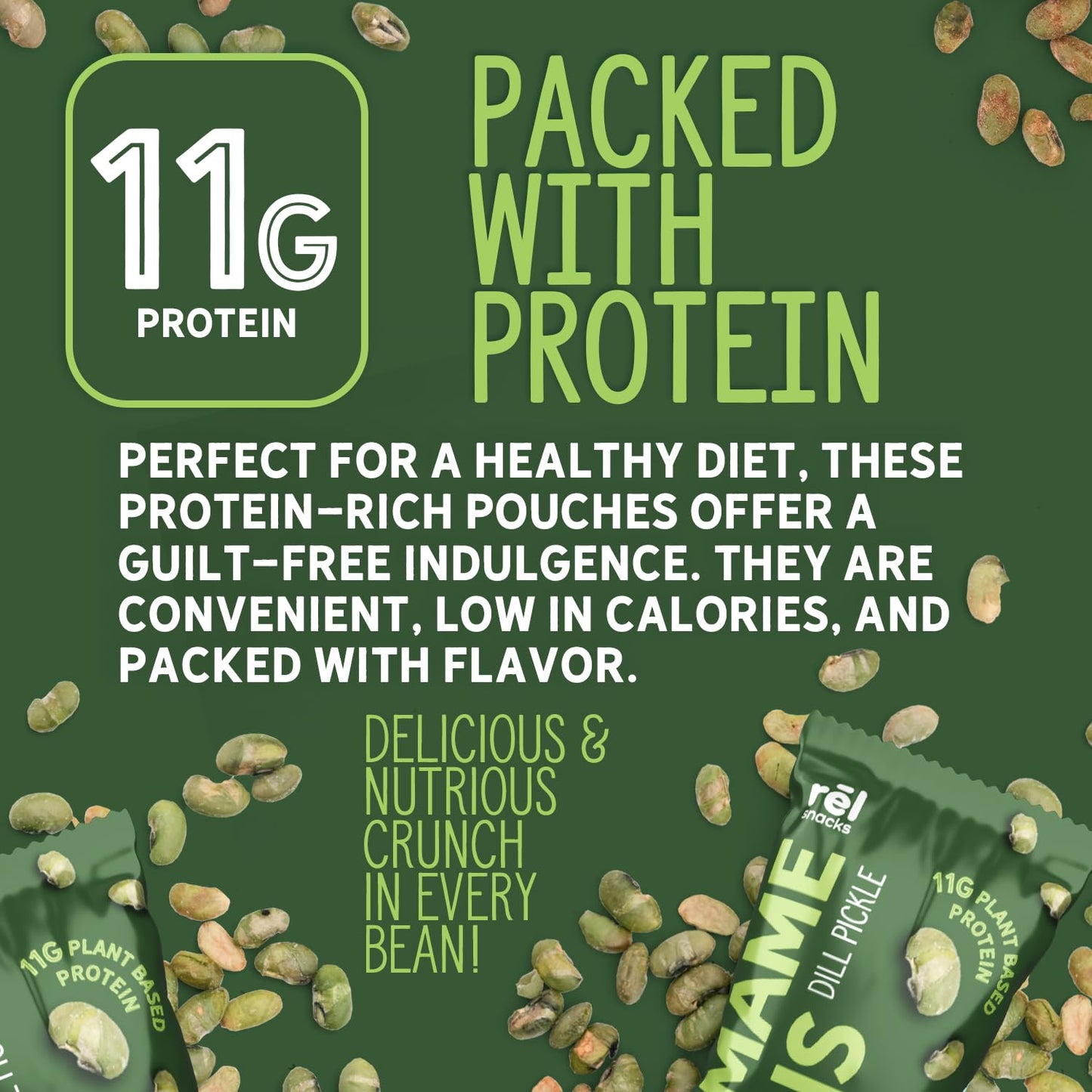 Rel Snacks Roasted Edamame by Freds Farm - Dill Pickle  Low Calorie (0.9oz  10-Pack) | Keto-Friendly  Low Carb  High Protein (11g) | Vegan | Ideal Crunchy Snack for Office and On-the-Go