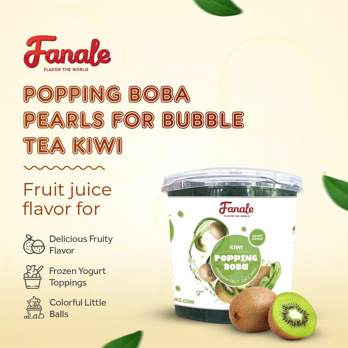 Fanale Kiwi Popping Boba Pearls, Vegan, Non Gmo, Gluten Free, Fat Free, Perfect For Bubble Tea, Smoothies, Ice Cream, Desserts,