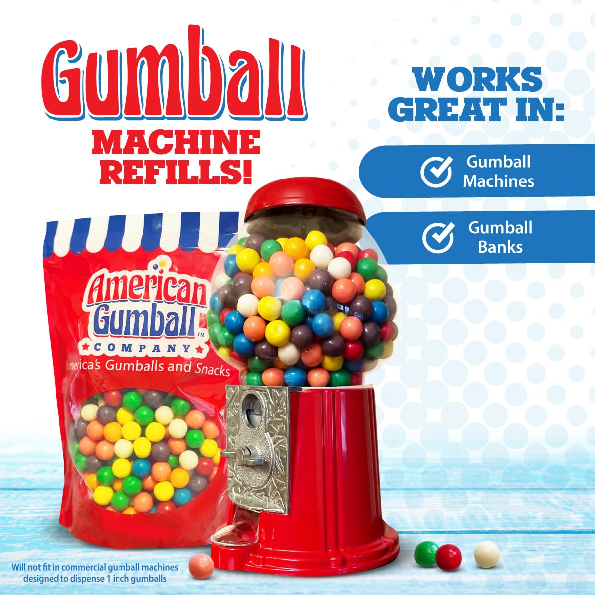 American Gumball Company - .62 Inch Bubble Gum Balls For Small 1/2'' Gumball Machine - 5 Assorted Flavors, Bulk Bag, 2 Pounds