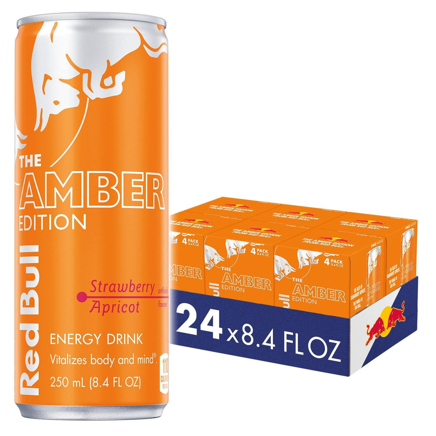 Red Bull Energy Drink Amber Edition, Strawberry Apricot, 80mg Caffeine, 8.4 Fl Oz, 24 Pack (6x4)