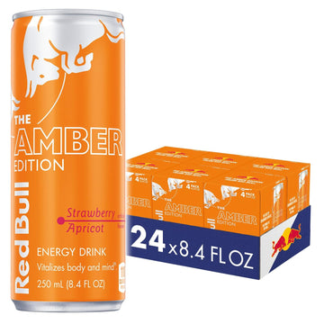 Red Bull Energy Drink Amber Edition, Strawberry Apricot, 80mg Caffeine, 8.4 Fl Oz, 24 Pack (6x4)