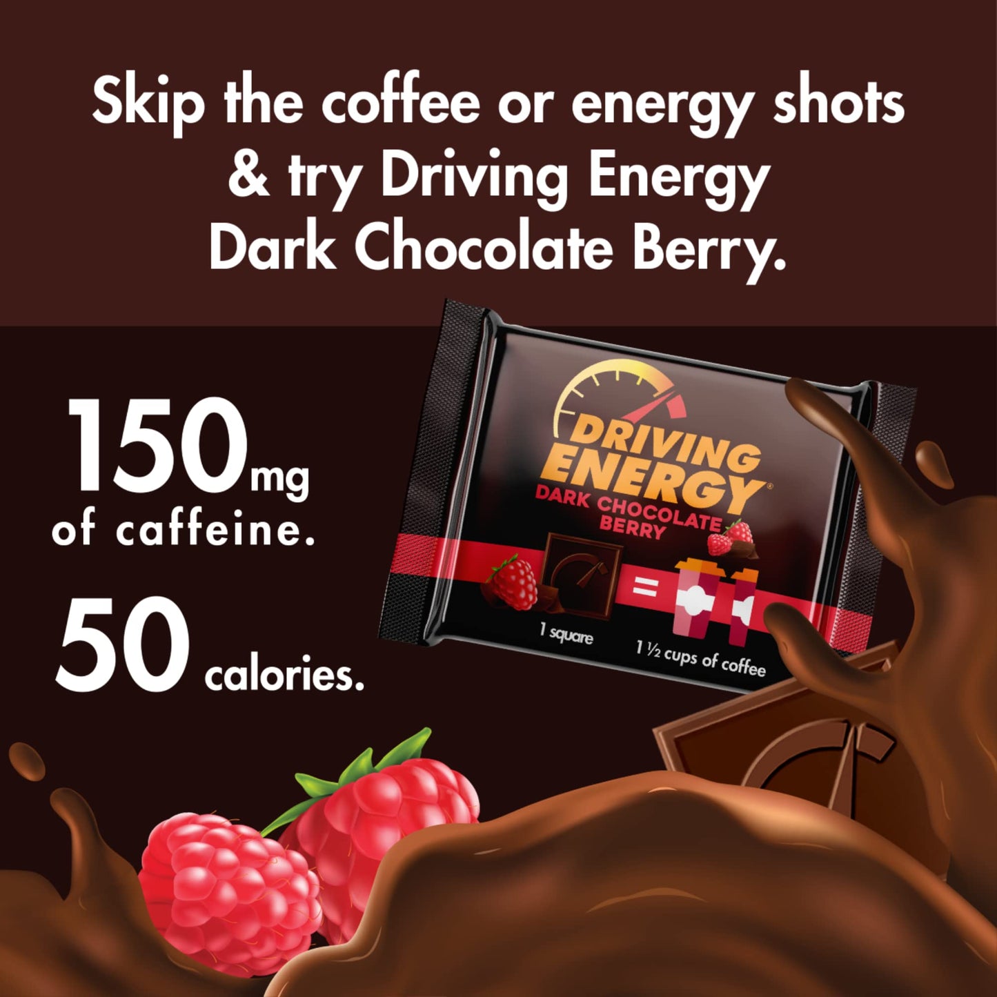 ZenEvo Caffeinated Energy Bites - Dark Chocolate Berry, 150mg Caffeine, Low Carb, 50 Count
