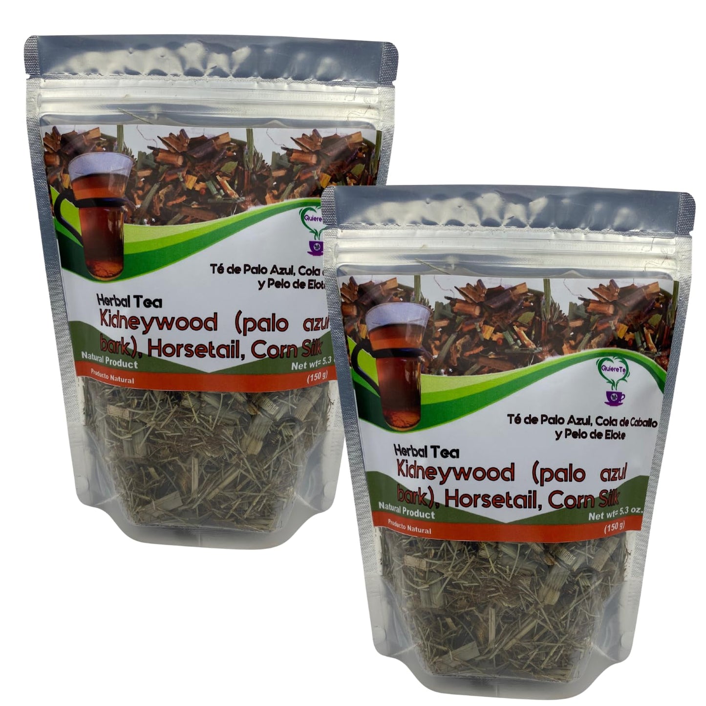 Quiere Te Palo Azul Herbal Tea, 5.3 oz (150g), Pack of 2 Bags, 100% Natural, Resealable Bag, Product of Mexico