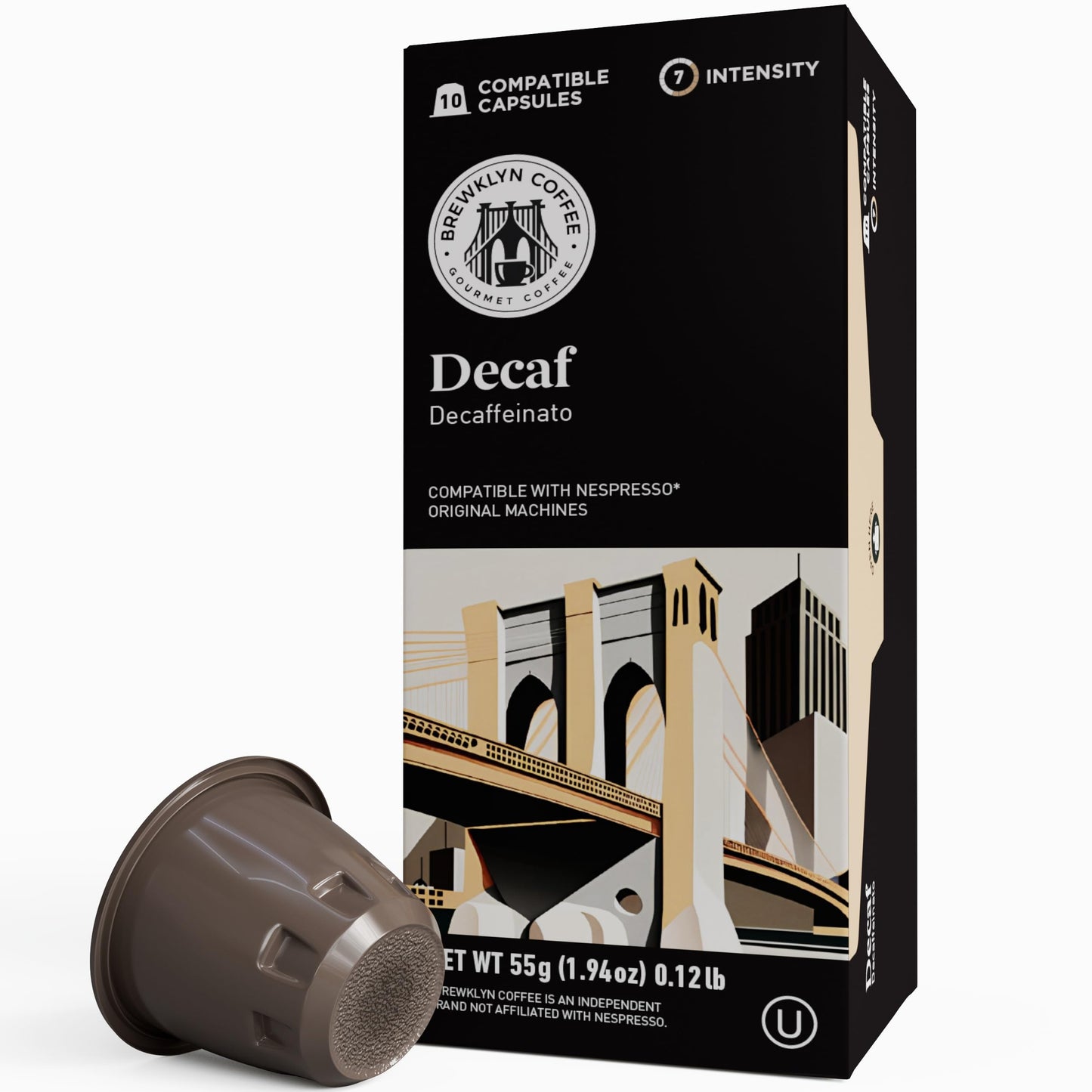 BREWKLYN COFFEE for Nespresso Original Machine 100 pods Certified Genuine Espresso Decaf Blend Pods Compatible with Nespresso Or