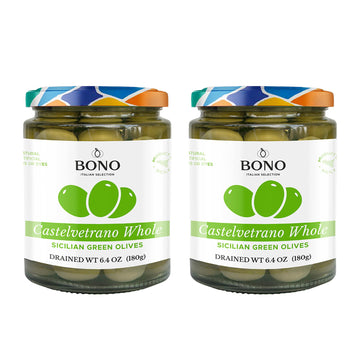 Bono Italian Gourmet Olives | Product of Italy | All Natural | No Artificial Colors or Dyes | Non-GMO Verified, (Pack of 2) (6.4