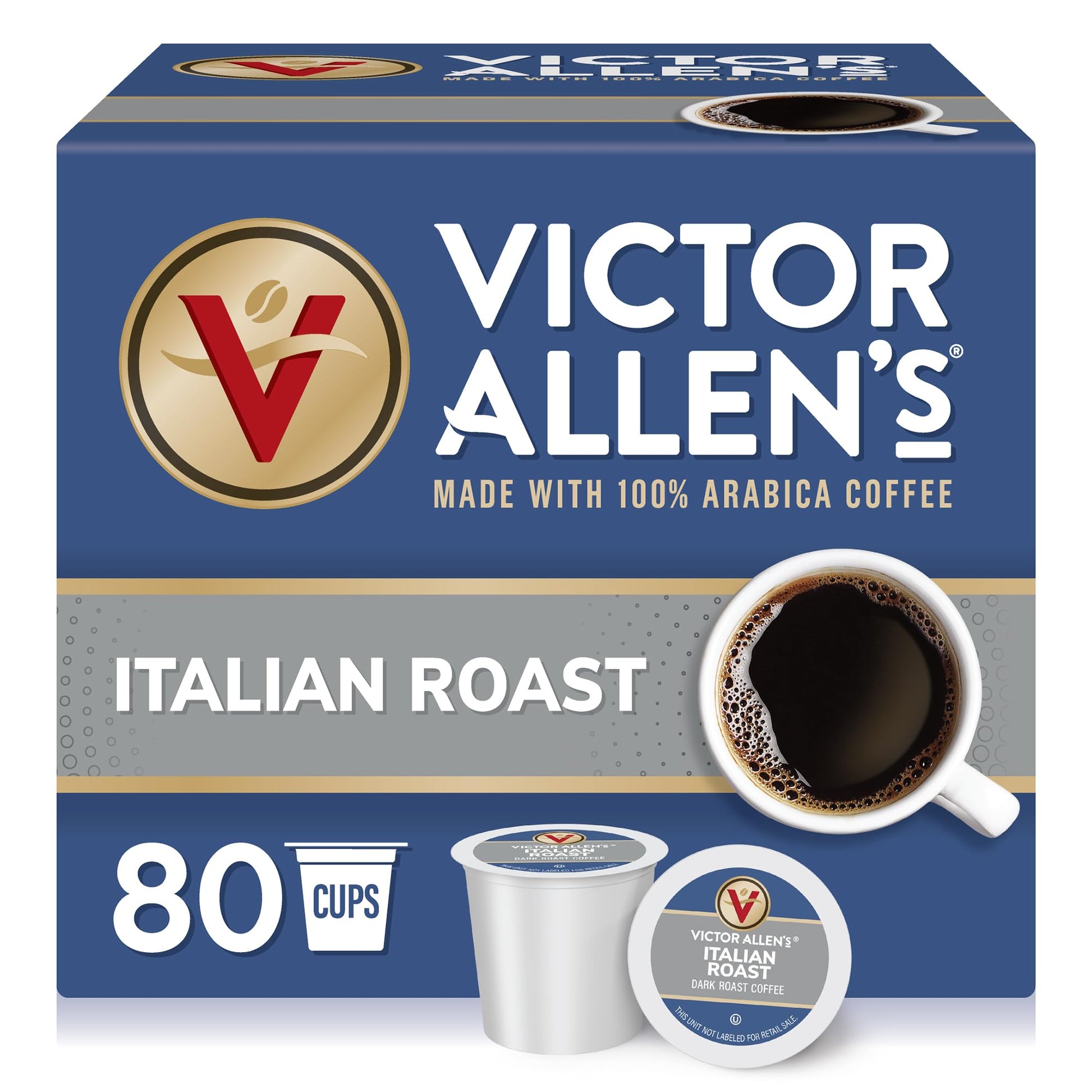 Victor Allens Coffee Italian Roast Dark Roast Coffee Pods, 80 Count, Compatible with Keurig K-Cup Brewers, Brown