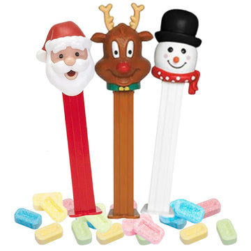 Needzo Christmas Candy Dispensers With Refill Rolls, Assorted Holiday Characters, Stocking Stuffers For Boys Or Girls, Pack Of 3